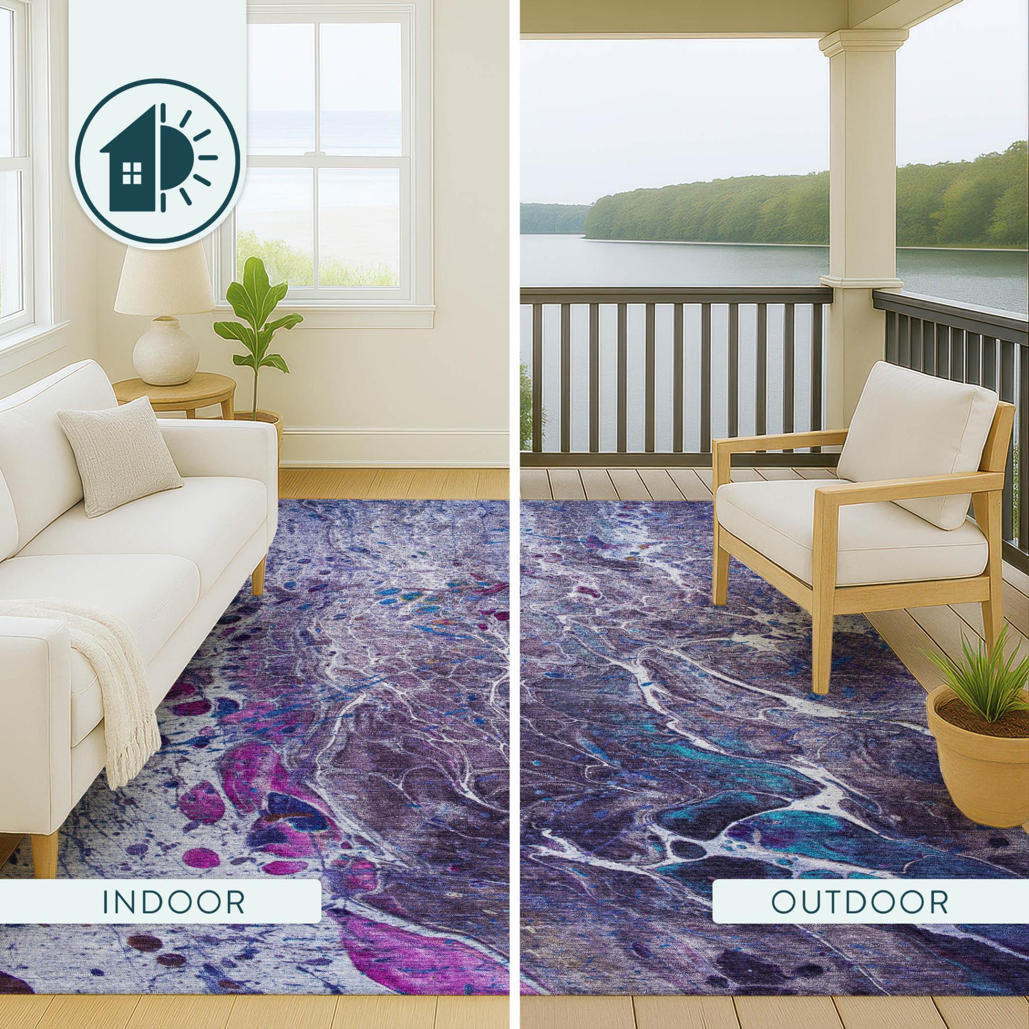 8' Plum And Purple Round Abstract Washable Indoor Outdoor Area Rug Homeroots Outdoor