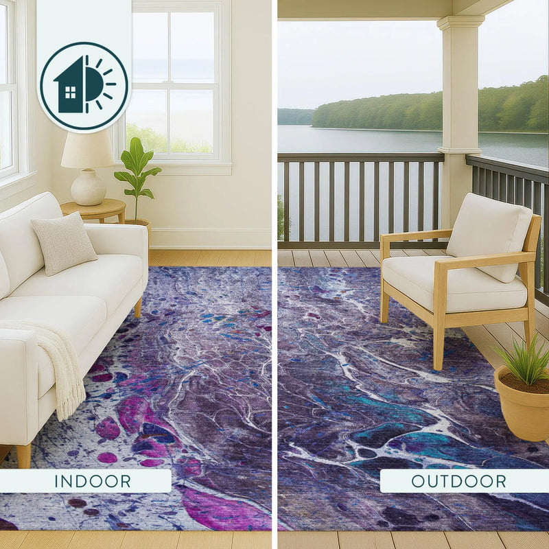 8' Plum And Purple Round Abstract Washable Indoor Outdoor Area Rug Homeroots Outdoor