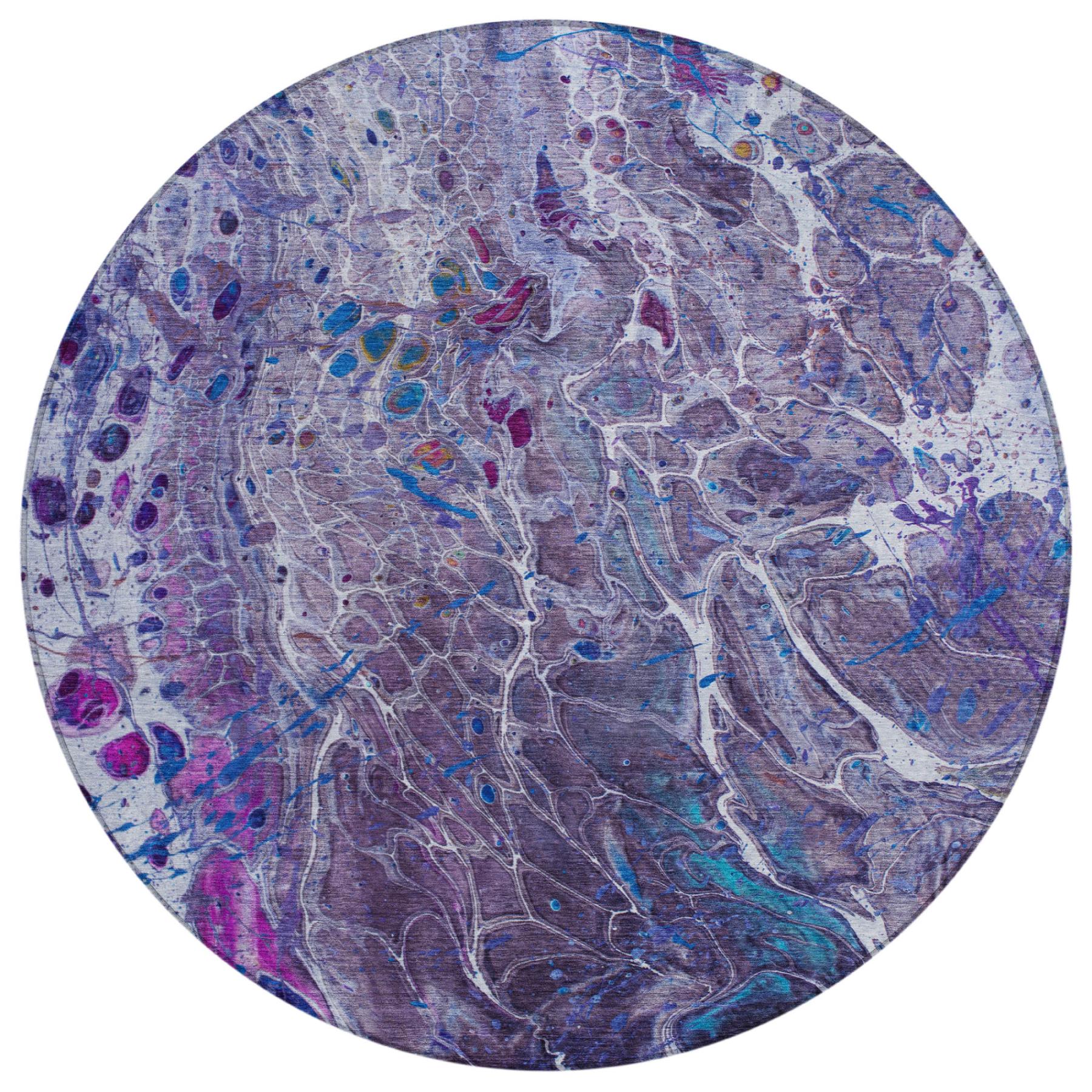 8' Plum And Purple Round Abstract Washable Indoor Outdoor Area Rug Homeroots Outdoor