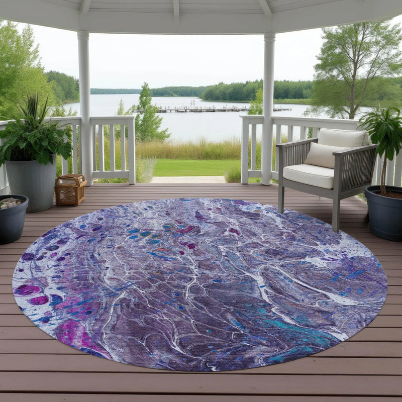 8' Plum And Purple Round Abstract Washable Indoor Outdoor Area Rug Homeroots Outdoor