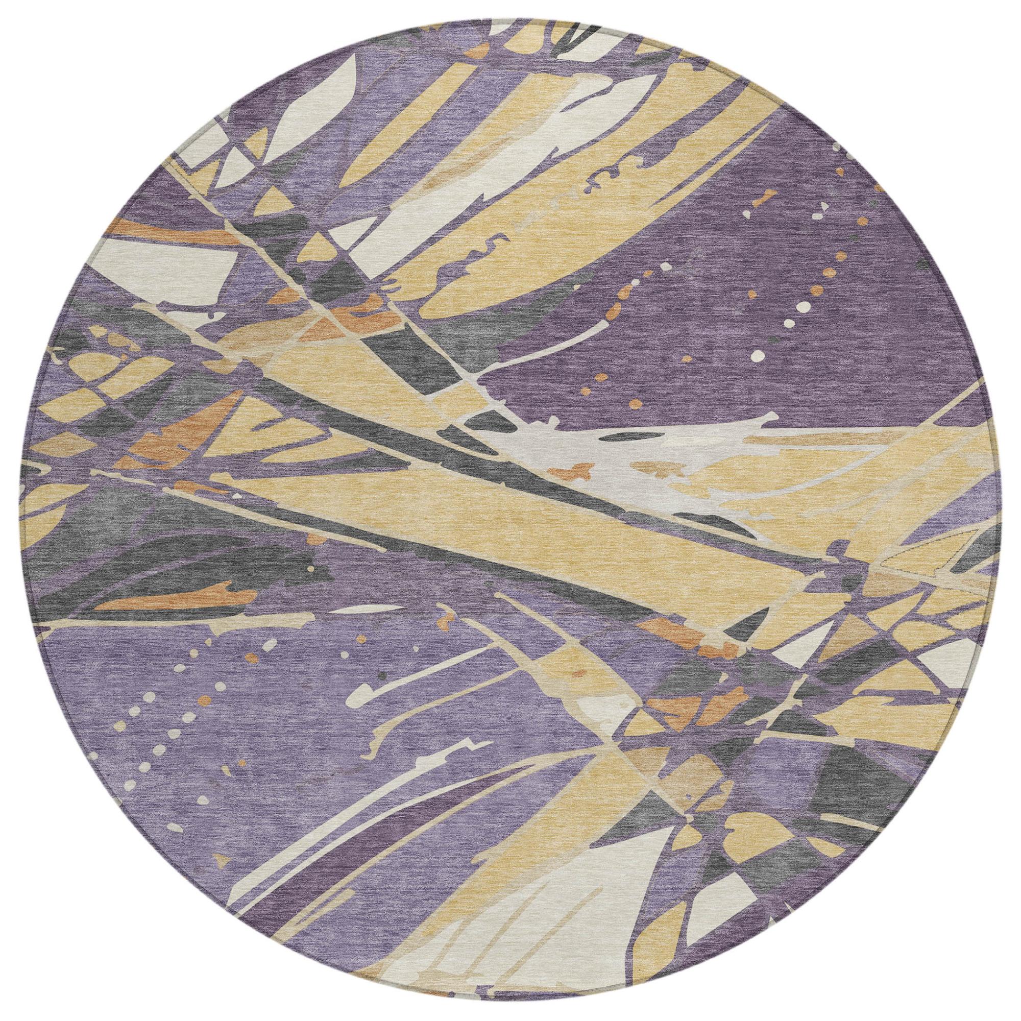 8' Plum And Purple Round Abstract Washable Indoor Outdoor Area Rug Homeroots Outdoor