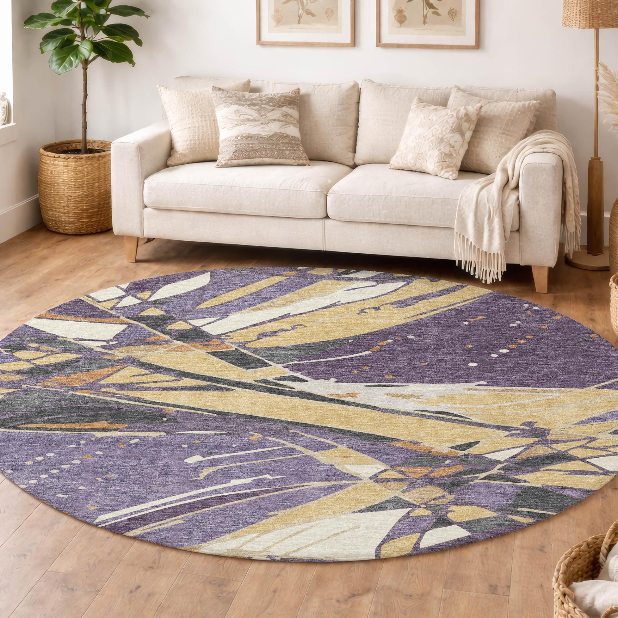 8' Plum And Purple Round Abstract Washable Indoor Outdoor Area Rug Homeroots Outdoor