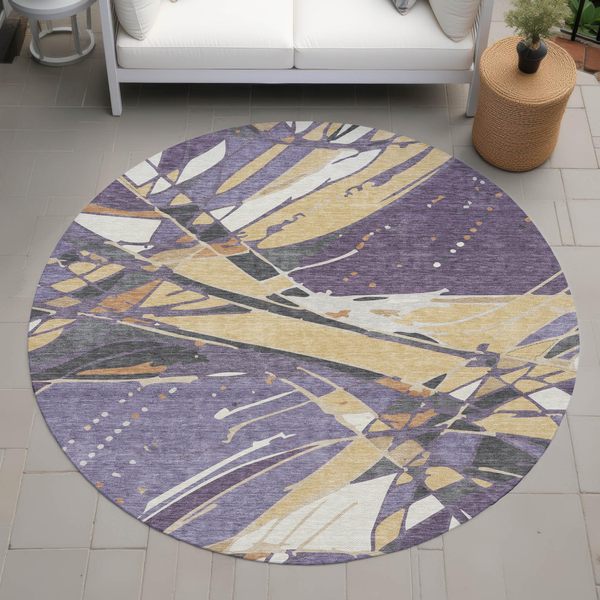 8' Plum And Purple Round Abstract Washable Indoor Outdoor Area Rug Homeroots Outdoor