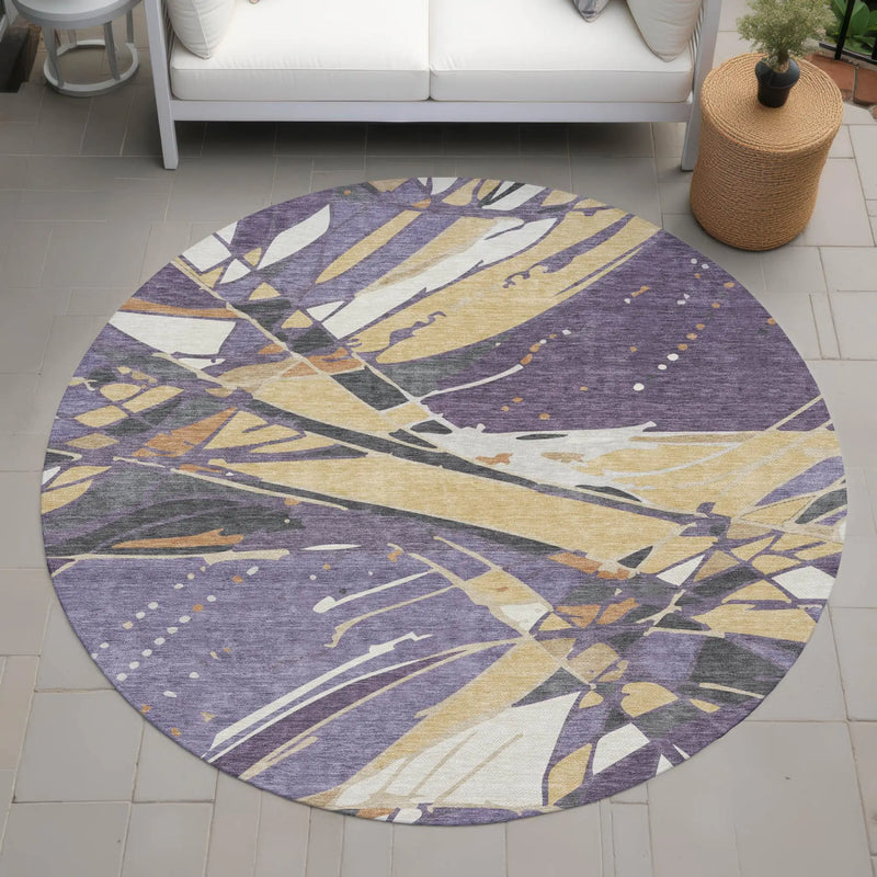 8' Plum And Purple Round Abstract Washable Indoor Outdoor Area Rug Homeroots Outdoor