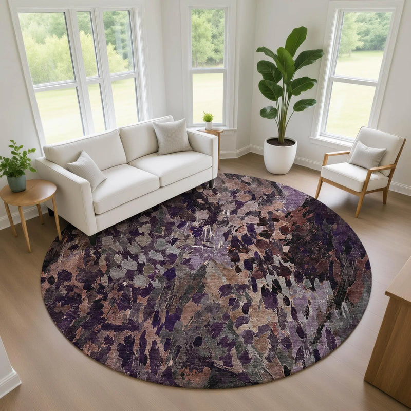 8' Plum And Purple Round Abstract Washable Indoor Outdoor Area Rug Homeroots Outdoor