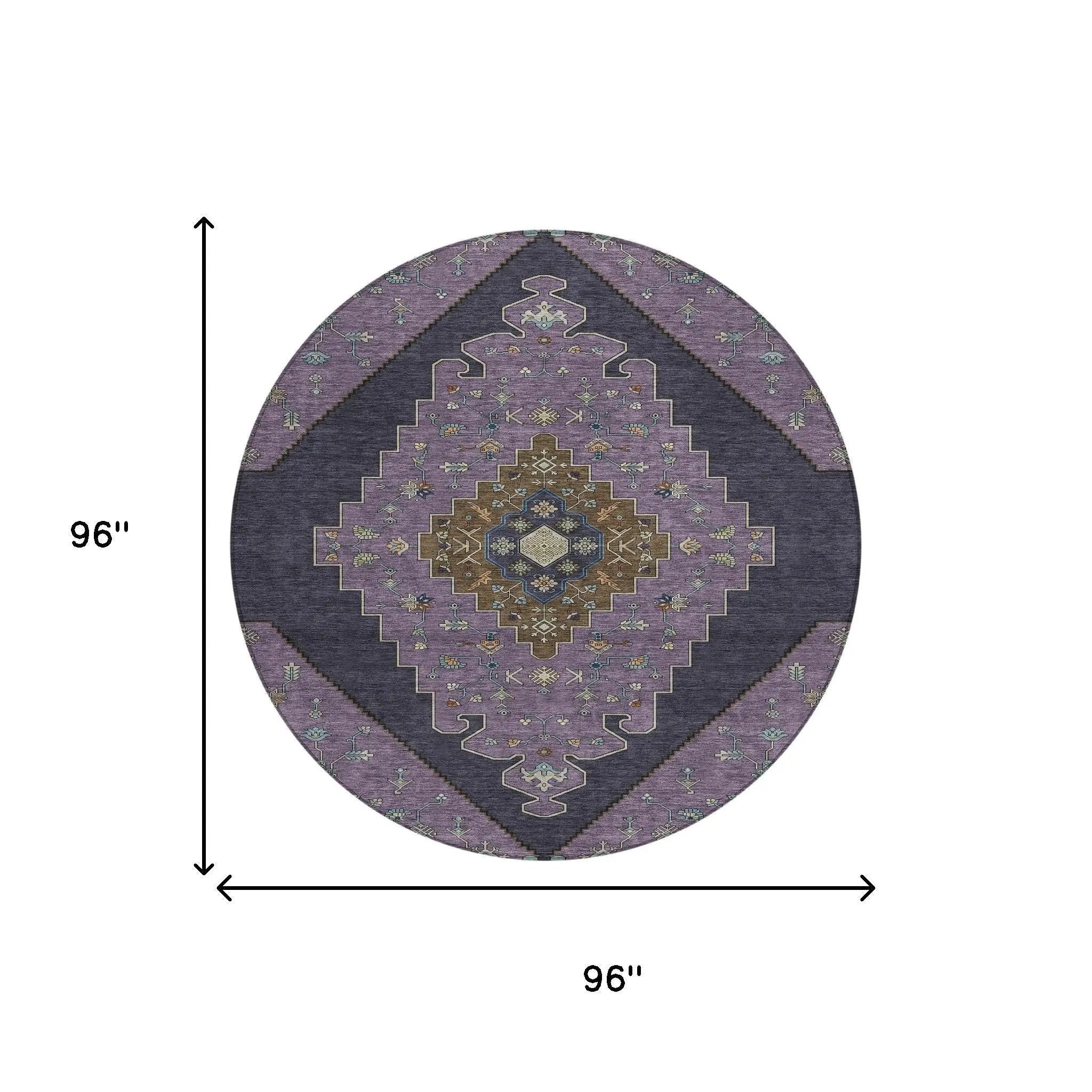 8' Plum And Purple Round Geometric Washable Indoor Outdoor Area Rug Homeroots Outdoor