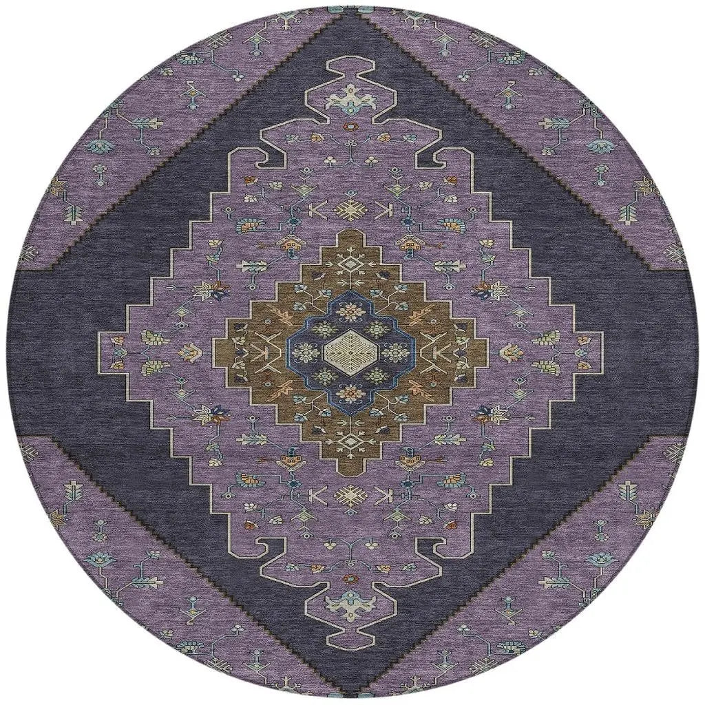 8' Plum And Purple Round Geometric Washable Indoor Outdoor Area Rug Homeroots Outdoor