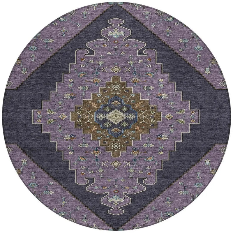 8' Plum And Purple Round Geometric Washable Indoor Outdoor Area Rug Homeroots Outdoor