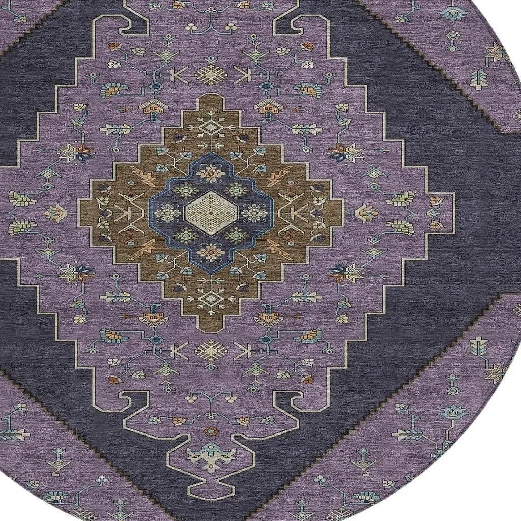 8' Plum And Purple Round Geometric Washable Indoor Outdoor Area Rug Homeroots Outdoor