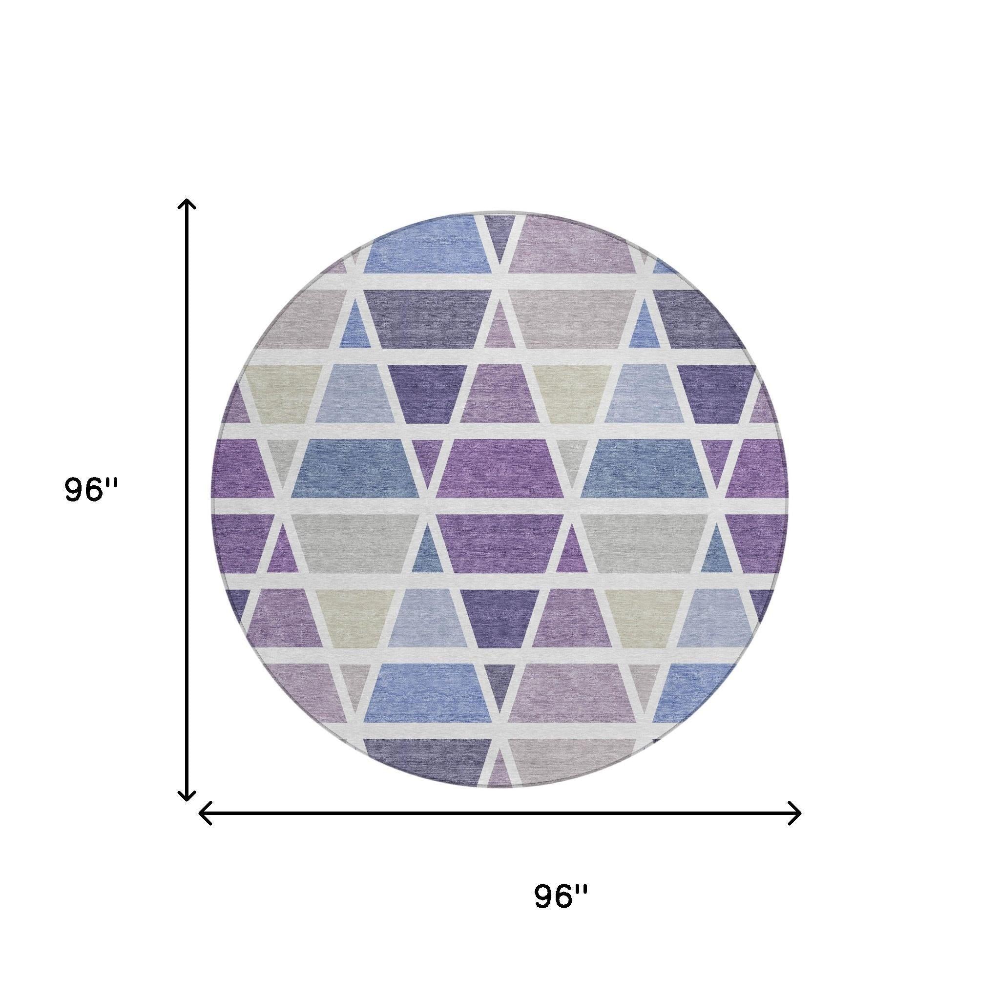 8' Plum And Purple Round Geometric Washable Indoor Outdoor Area Rug Homeroots Outdoor