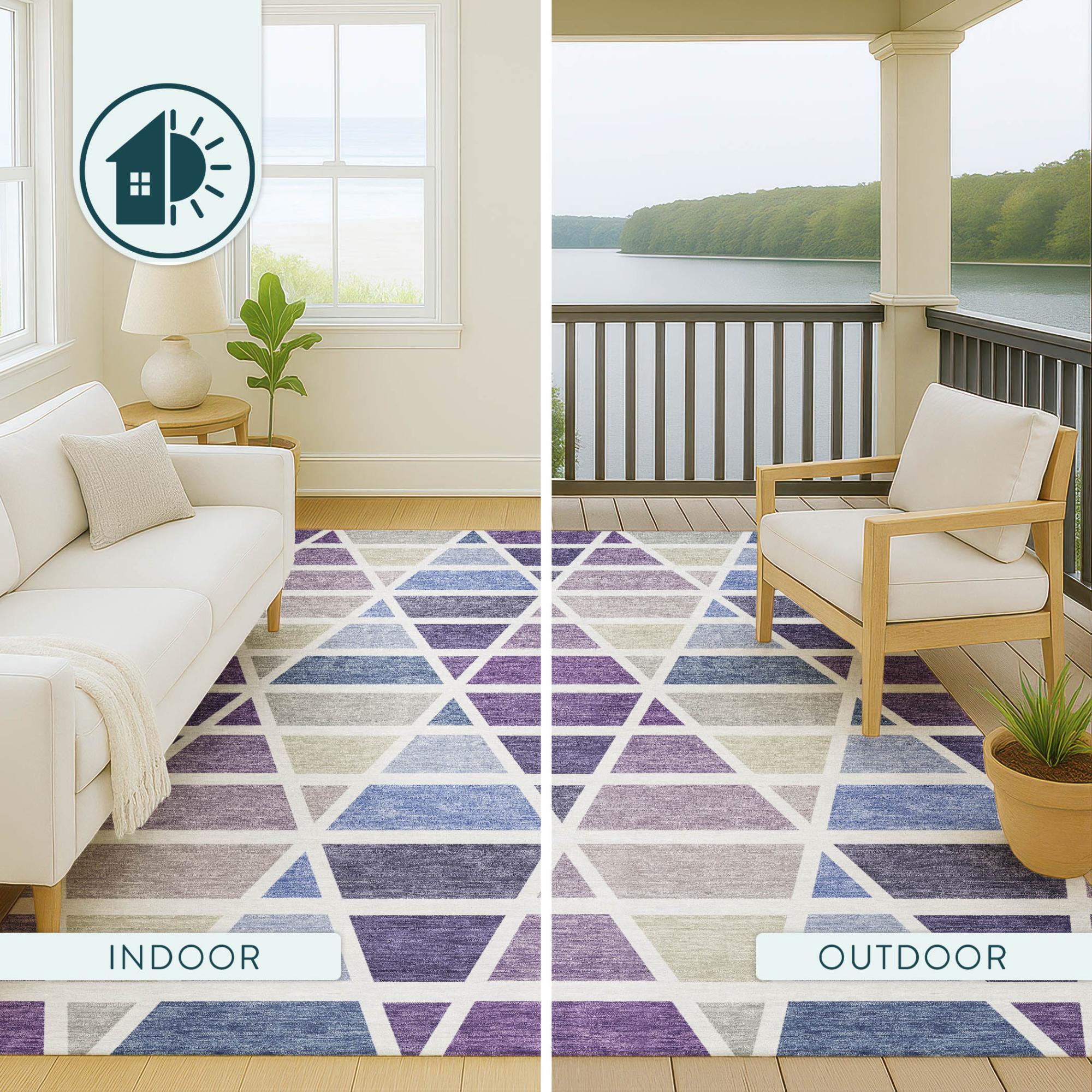 8' Plum And Purple Round Geometric Washable Indoor Outdoor Area Rug Homeroots Outdoor