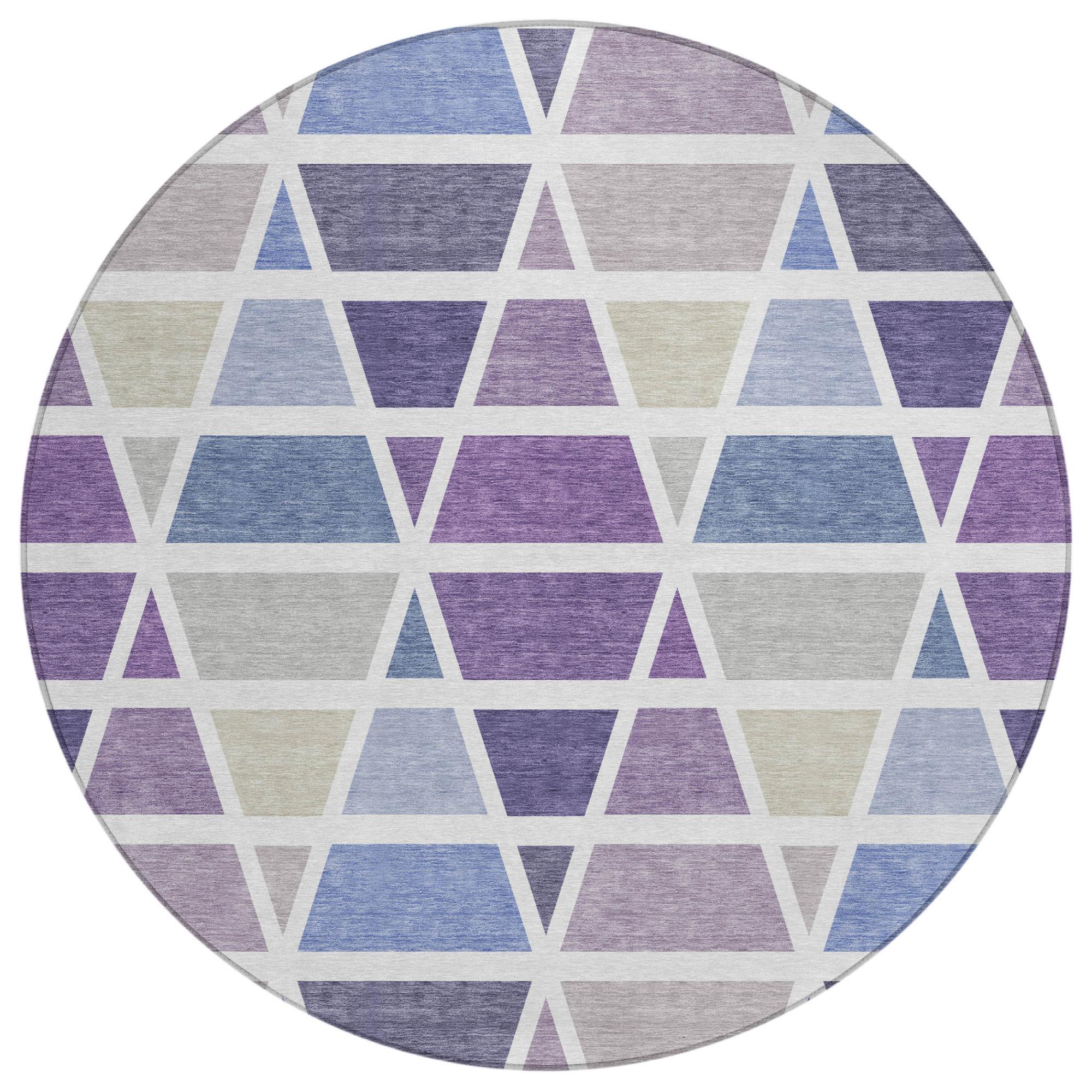 8' Plum And Purple Round Geometric Washable Indoor Outdoor Area Rug Homeroots Outdoor