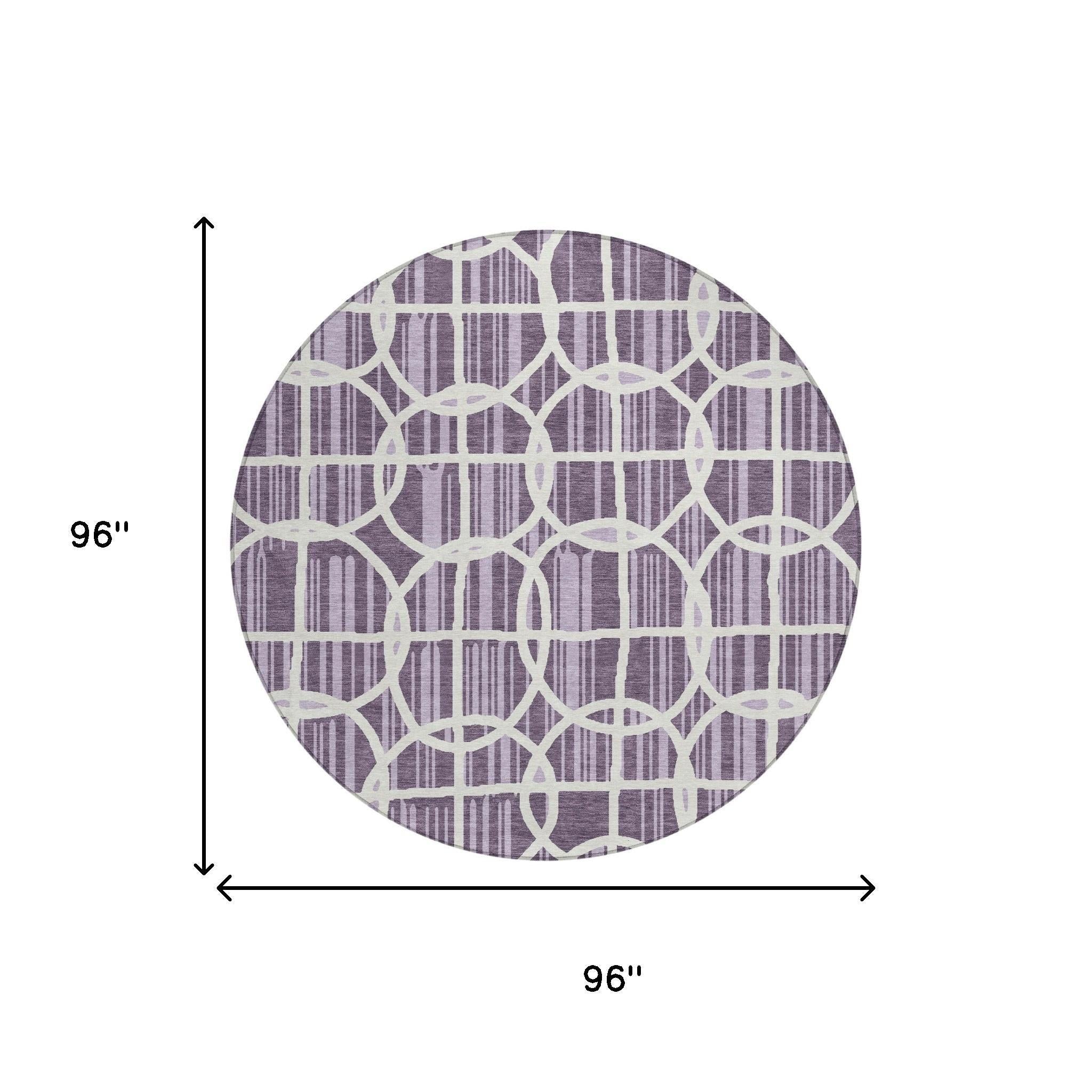 8' Plum And Purple Round Geometric Washable Indoor Outdoor Area Rug Homeroots Outdoor