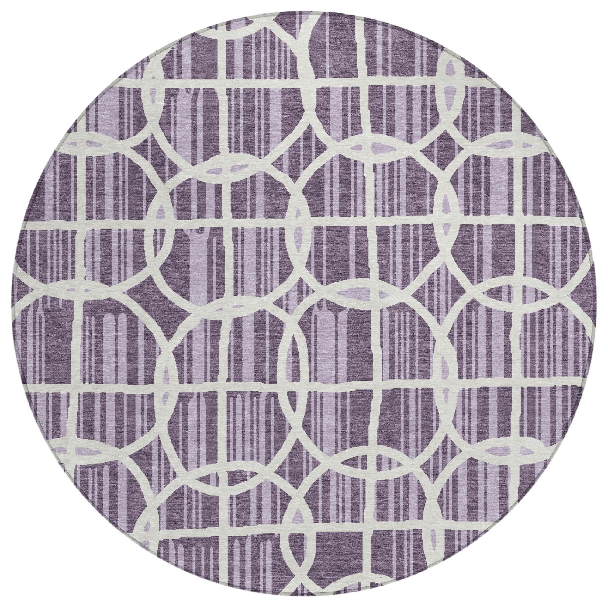 8' Plum And Purple Round Geometric Washable Indoor Outdoor Area Rug Homeroots Outdoor