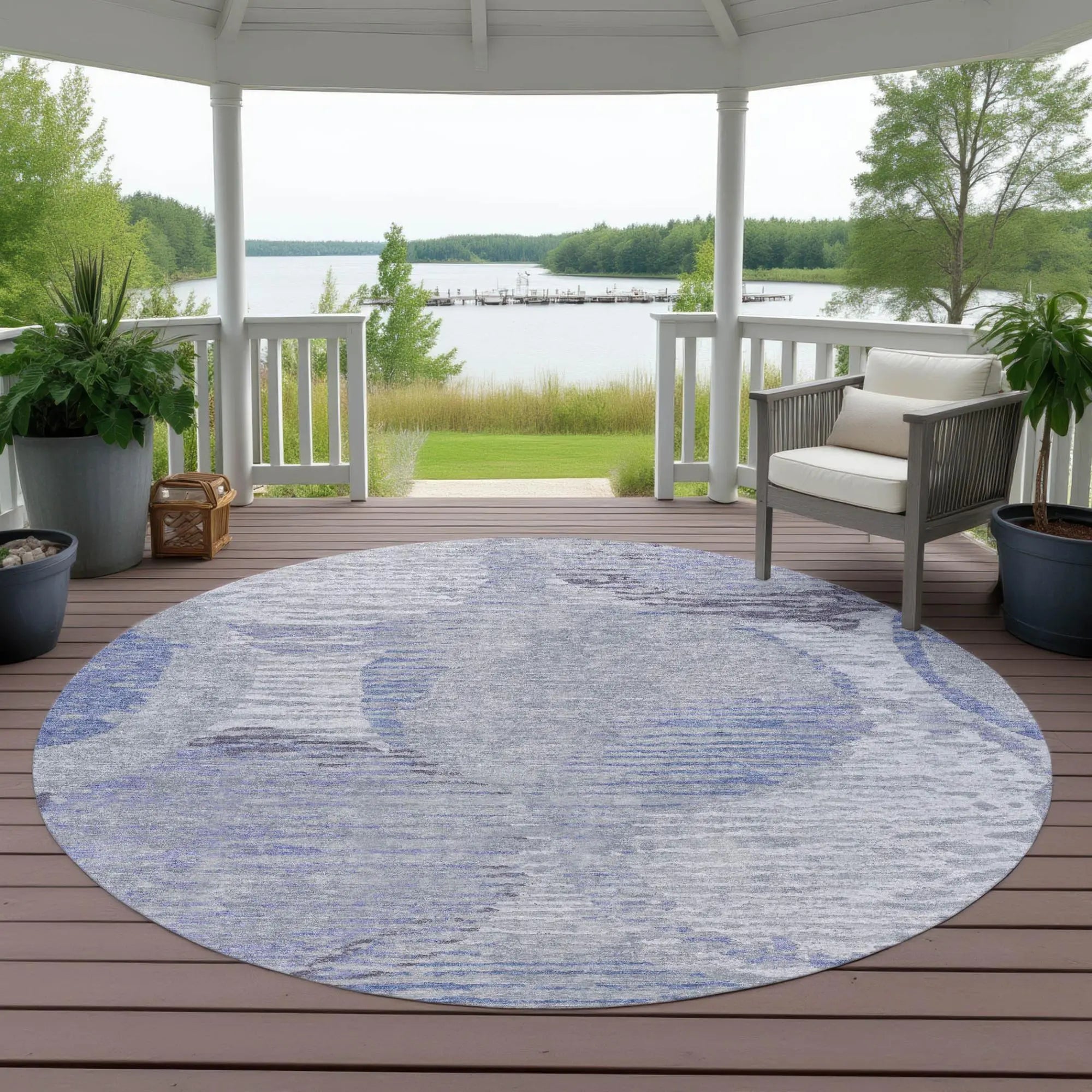 8' Plum And Purple Round Geometric Washable Indoor Outdoor Area Rug Homeroots Outdoor