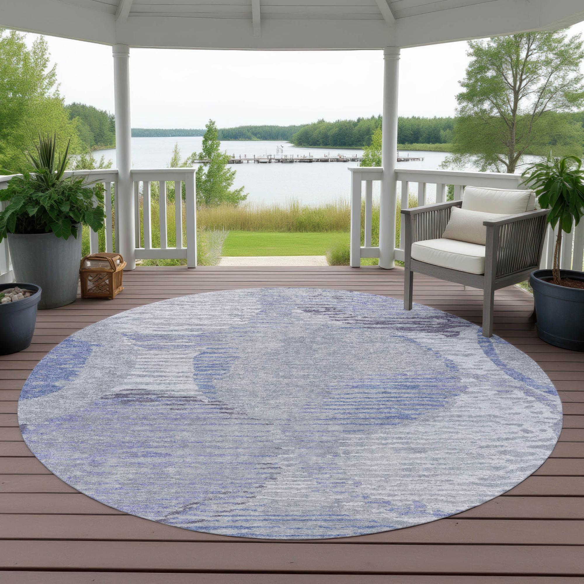 8' Plum And Purple Round Geometric Washable Indoor Outdoor Area Rug Homeroots Outdoor