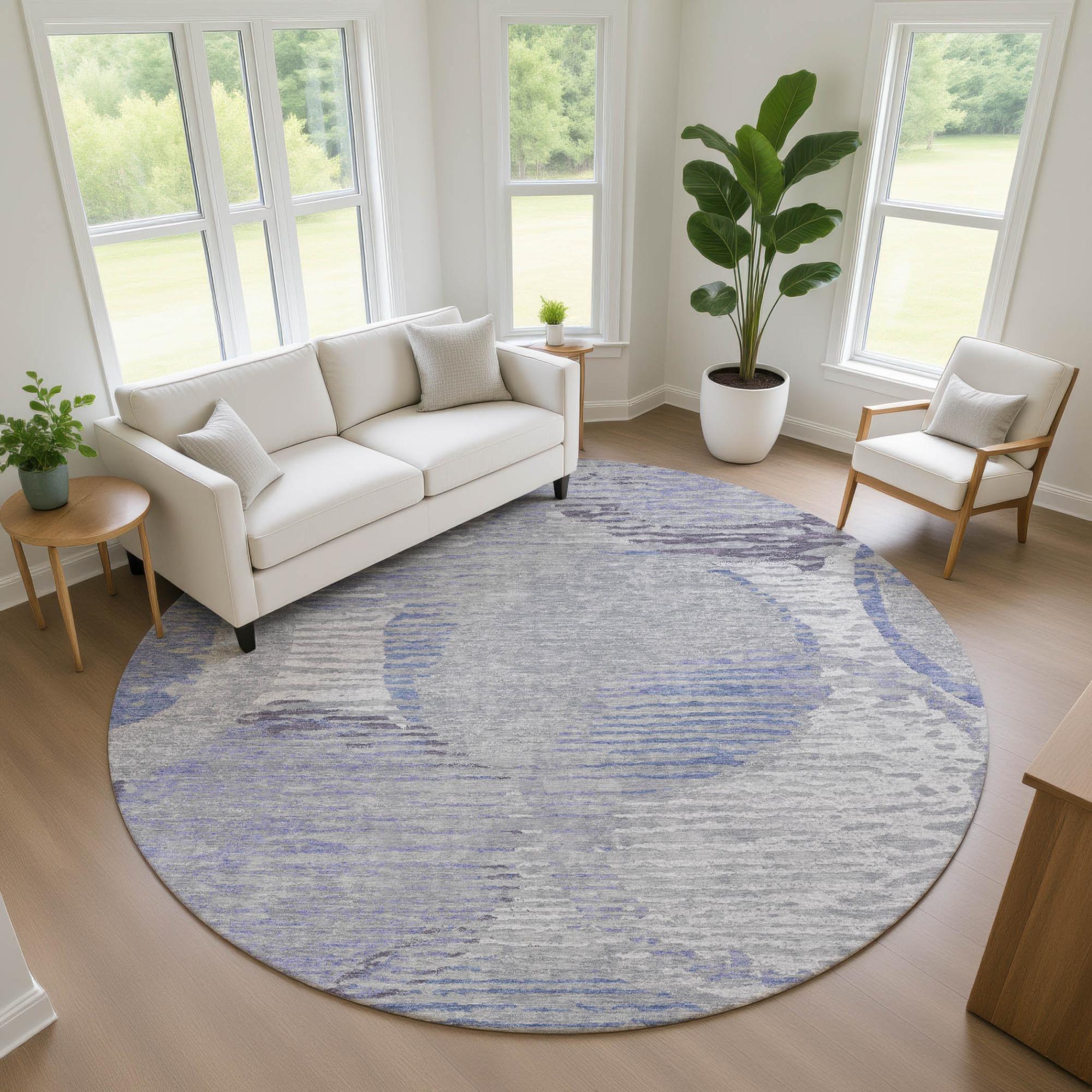 8' Plum And Purple Round Geometric Washable Indoor Outdoor Area Rug Homeroots Outdoor
