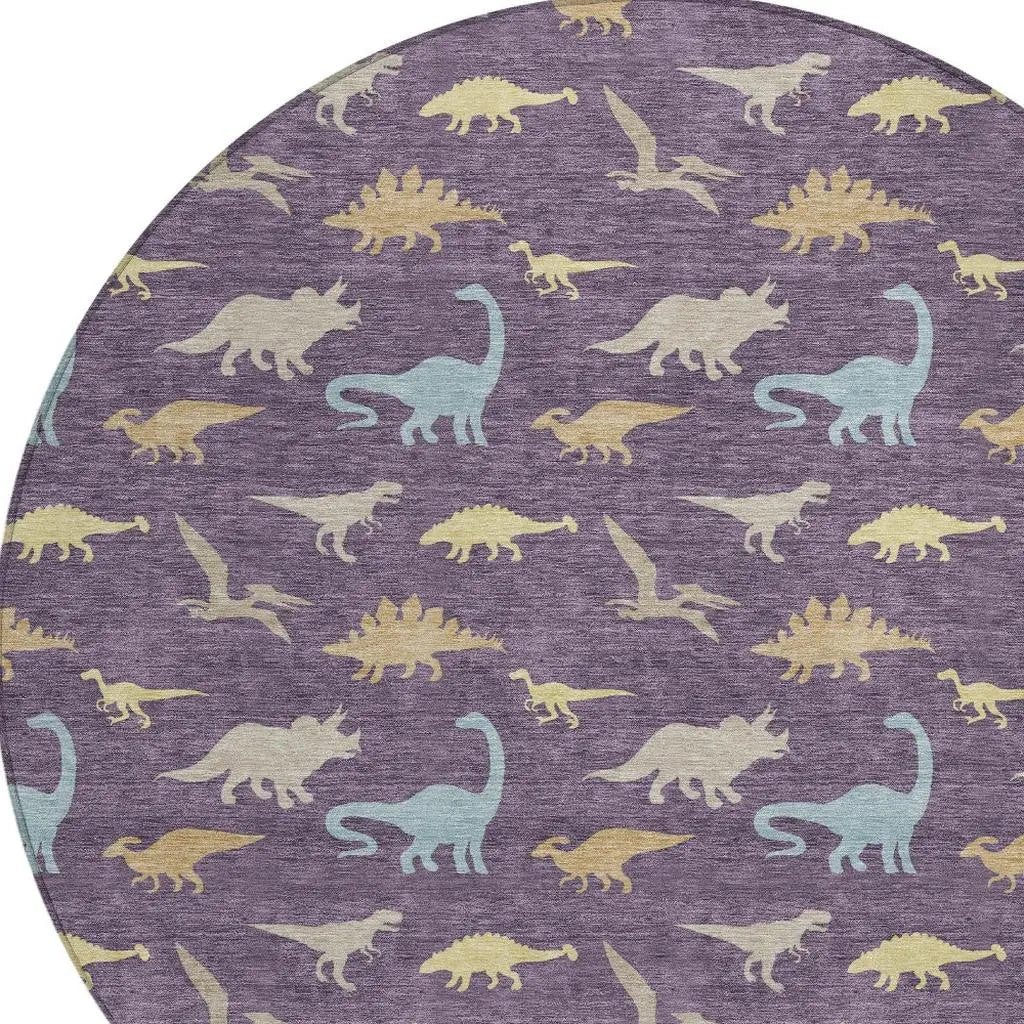 8' Plum And Purple Round Geometric Washable Indoor Outdoor Area Rug Homeroots Outdoor