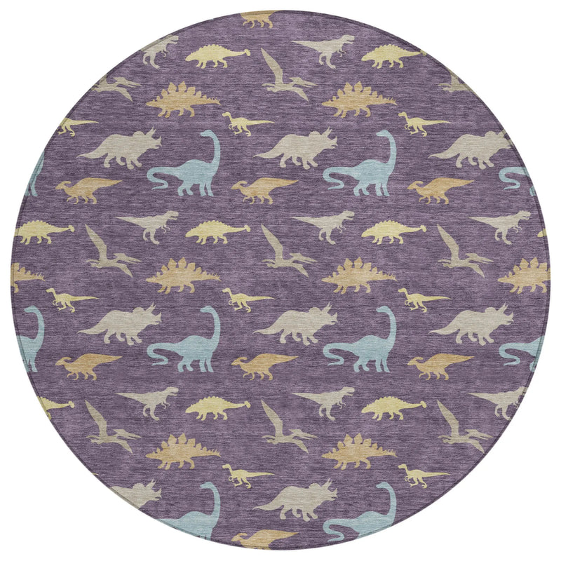 8' Plum And Purple Round Geometric Washable Indoor Outdoor Area Rug Homeroots Outdoor