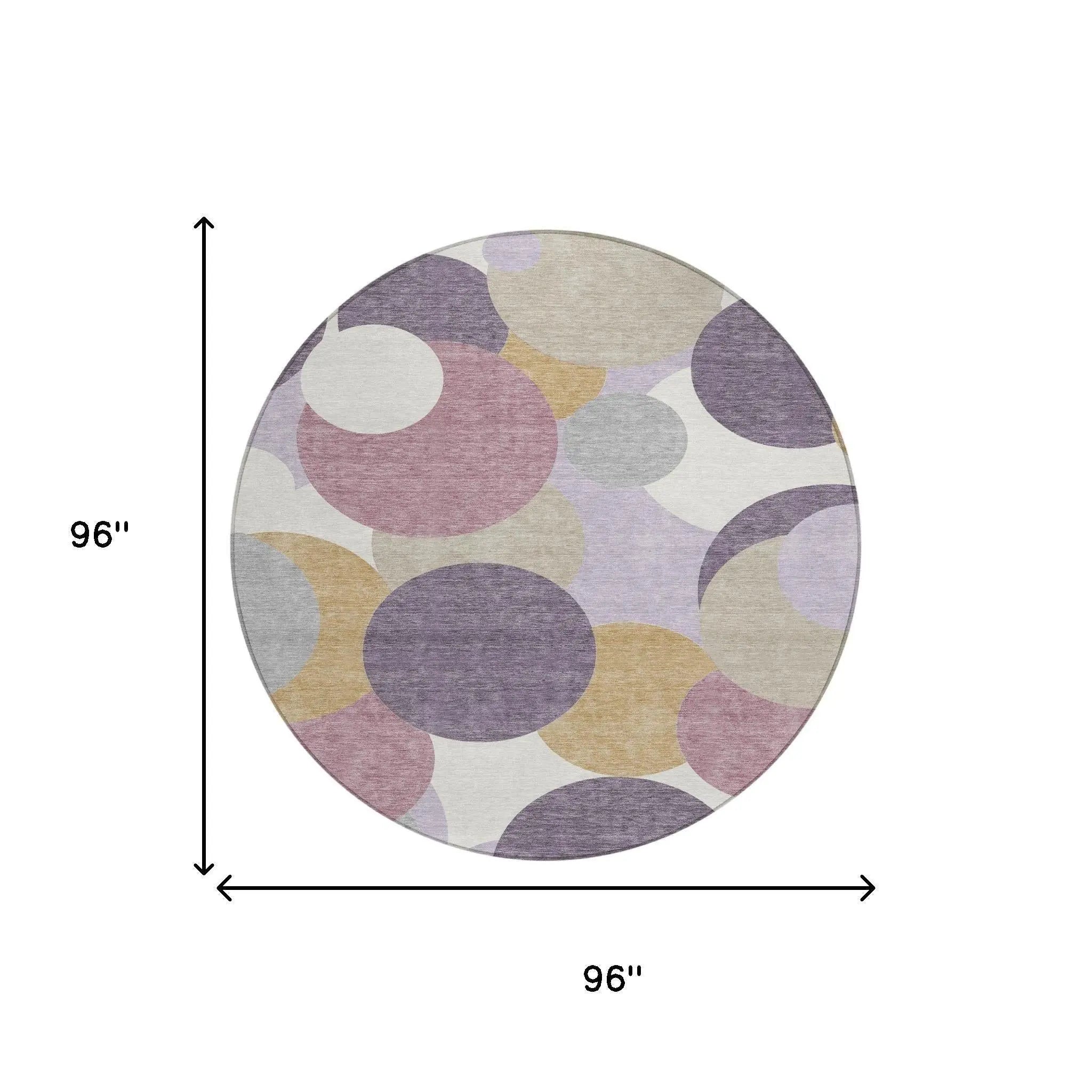 8' Plum And Purple Round Geometric Washable Indoor Outdoor Area Rug Homeroots Outdoor