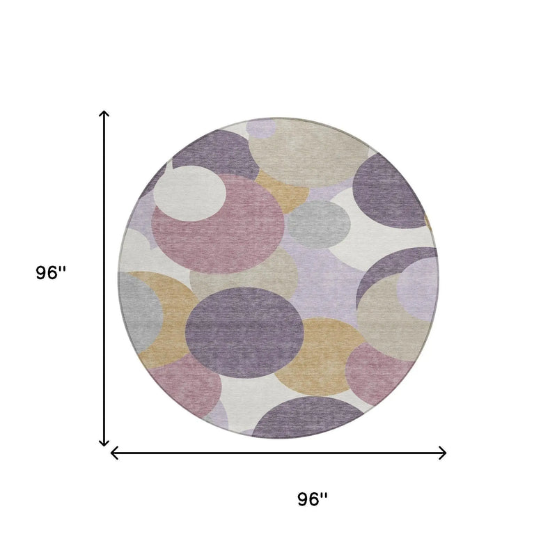 8' Plum And Purple Round Geometric Washable Indoor Outdoor Area Rug Homeroots Outdoor