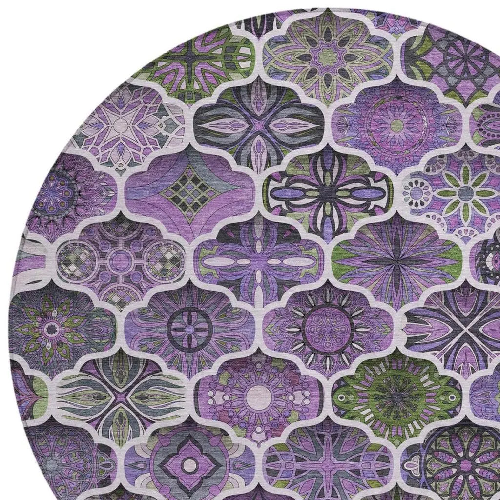 8' Plum And Purple Round Ogee Washable Indoor Outdoor Area Rug Homeroots Outdoor