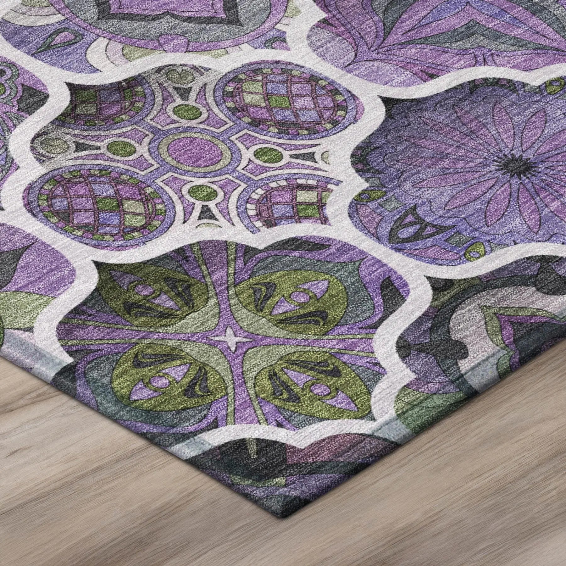 8' Plum And Purple Round Ogee Washable Indoor Outdoor Area Rug Homeroots Outdoor