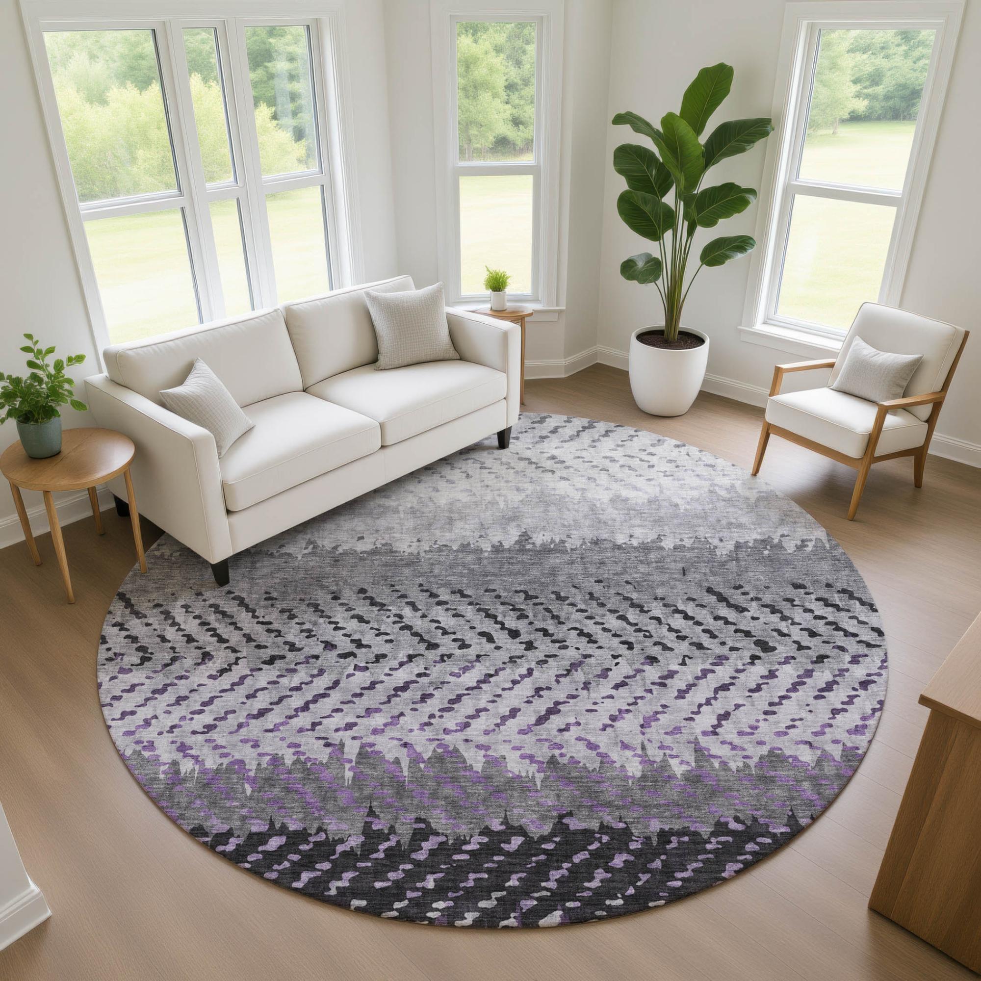 8' Plum And Purple Round Striped Washable Indoor Outdoor Area Rug Homeroots Outdoor
