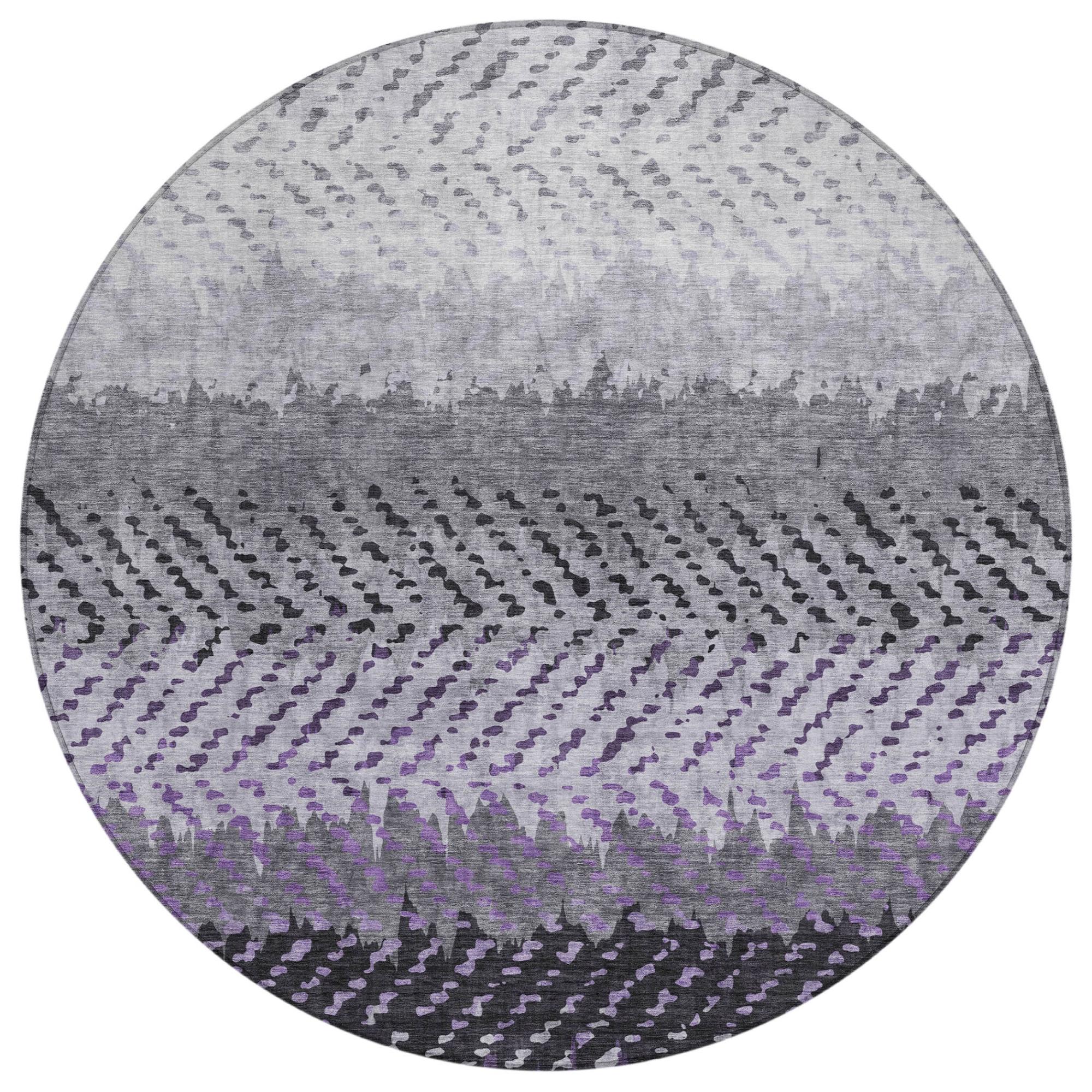 8' Plum And Purple Round Striped Washable Indoor Outdoor Area Rug Homeroots Outdoor