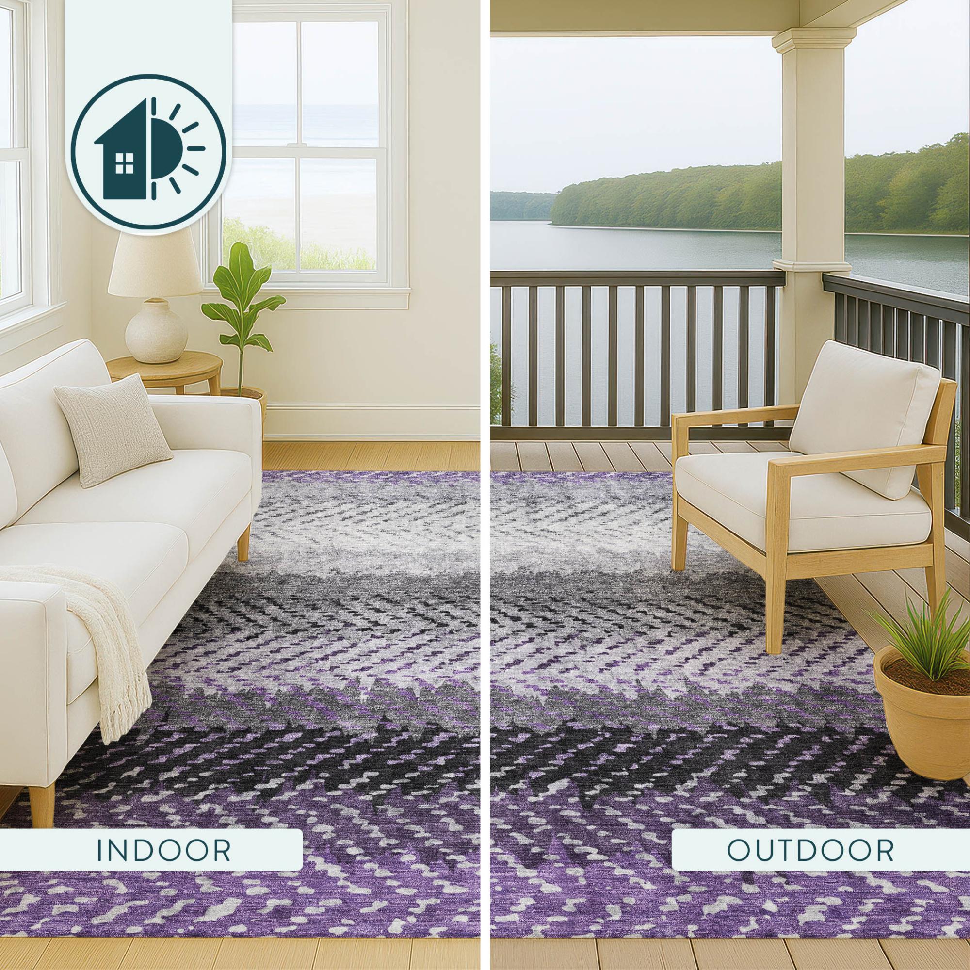 8' Plum And Purple Round Striped Washable Indoor Outdoor Area Rug Homeroots Outdoor