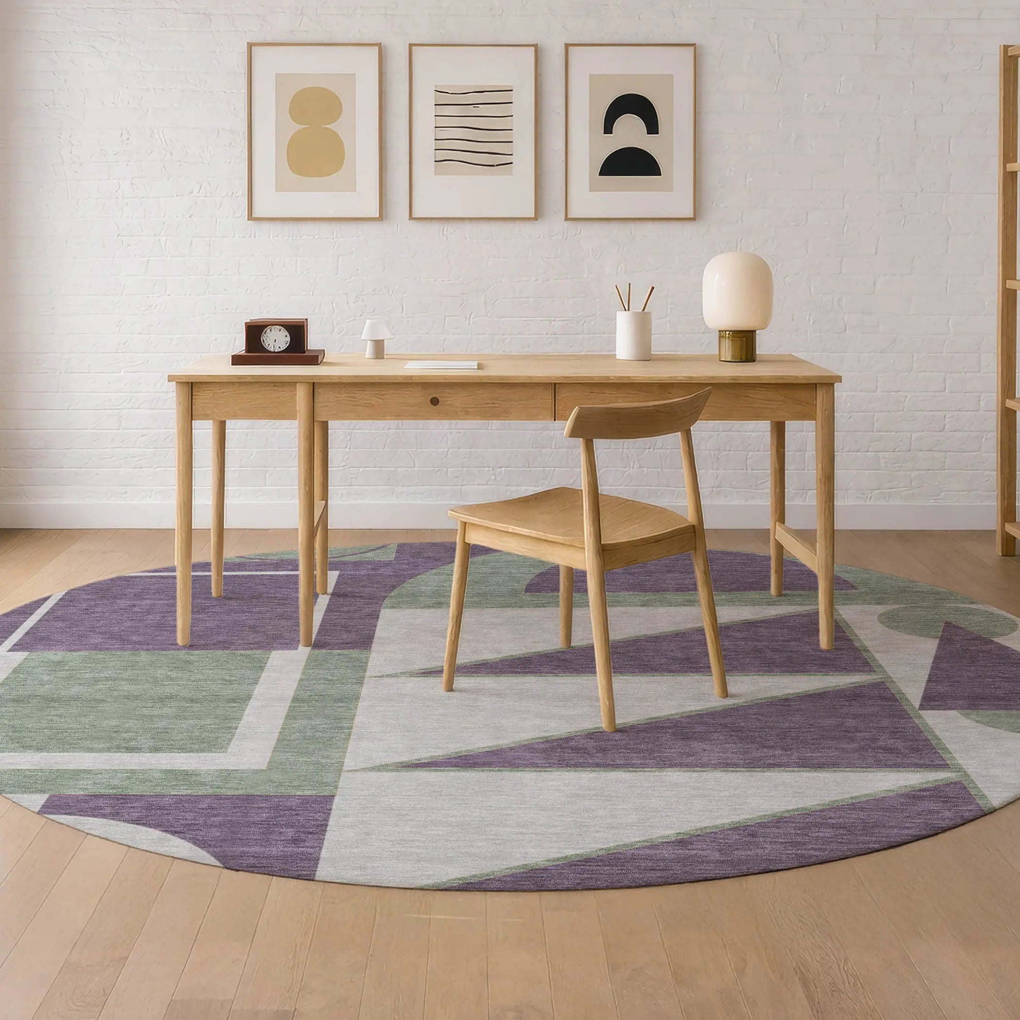 8' Plum And Silver Round Geometric Washable Indoor Outdoor Area Rug Homeroots Outdoor