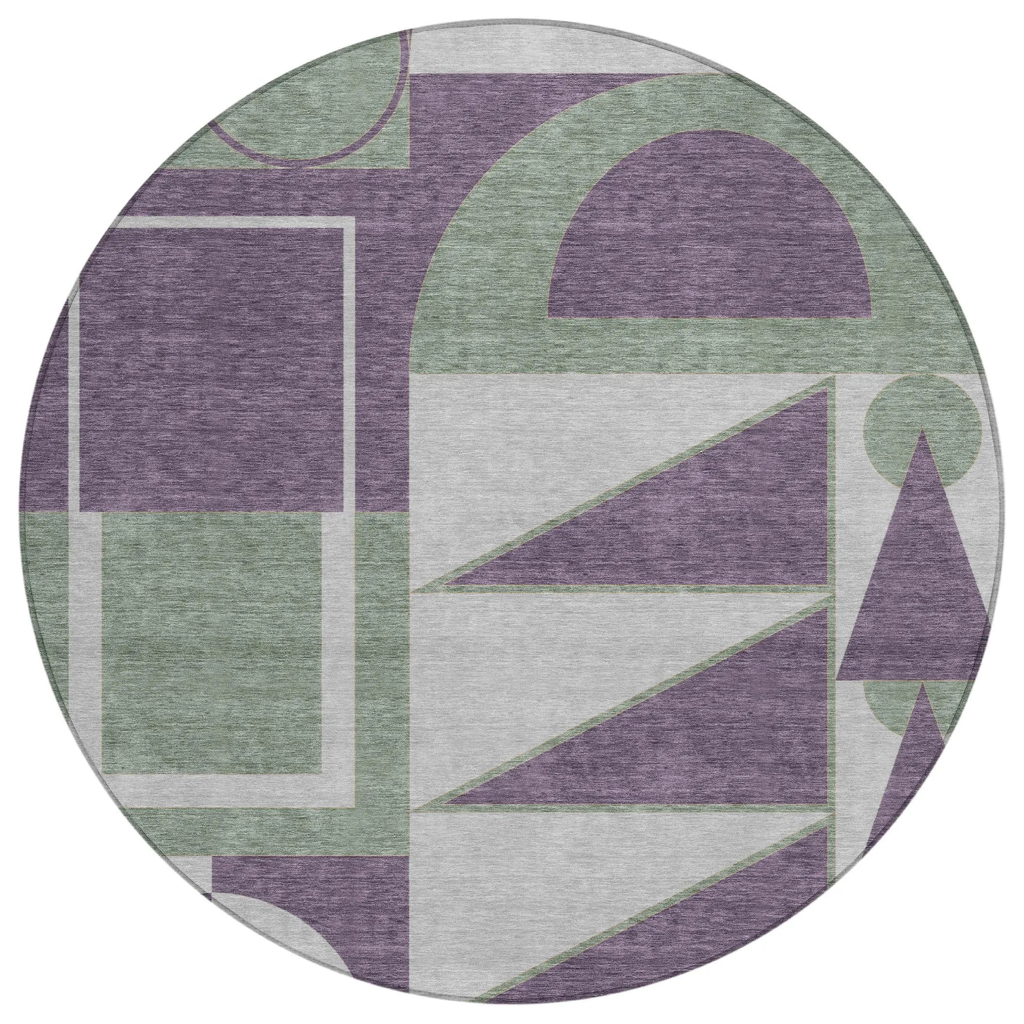 8' Plum And Silver Round Geometric Washable Indoor Outdoor Area Rug Homeroots Outdoor