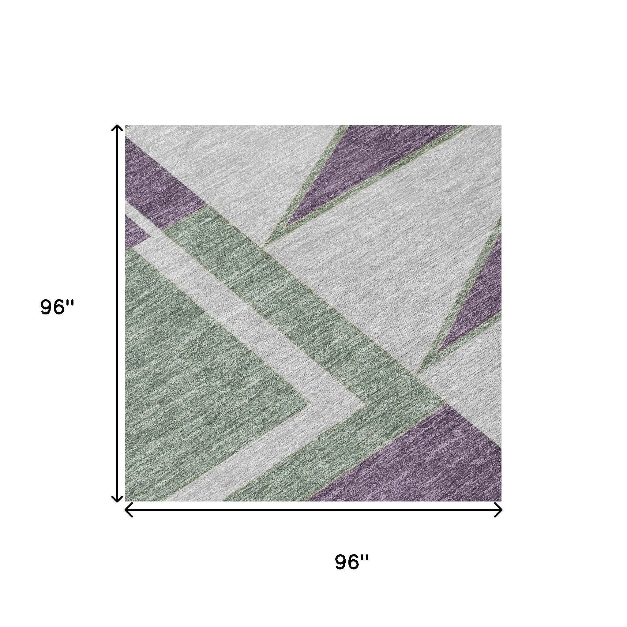 8' Plum And Silver Round Geometric Washable Indoor Outdoor Area Rug Homeroots Outdoor