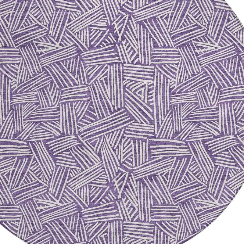 8' Purple And Beige Round Geometric Washable Indoor Outdoor Area Rug Homeroots Outdoor