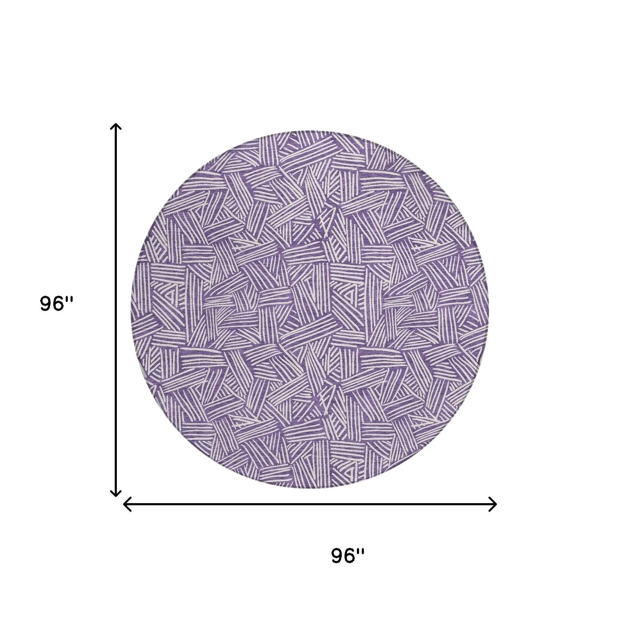 8' Purple And Beige Round Geometric Washable Indoor Outdoor Area Rug Homeroots Outdoor