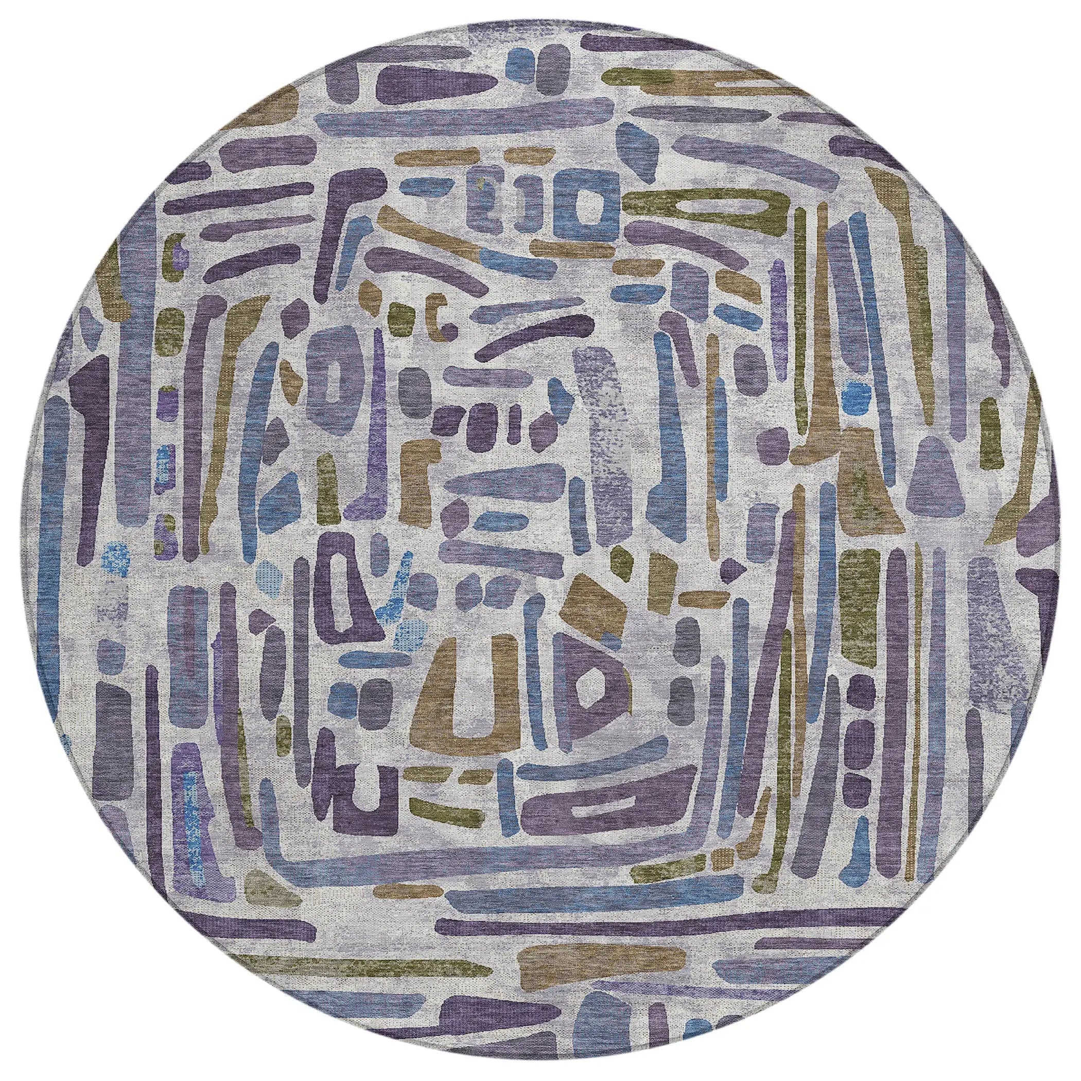 8' Purple And Brown Round Abstract Washable Indoor Outdoor Area Rug Homeroots Outdoor