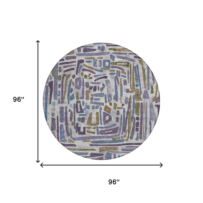 8' Purple And Brown Round Abstract Washable Indoor Outdoor Area Rug Homeroots Outdoor