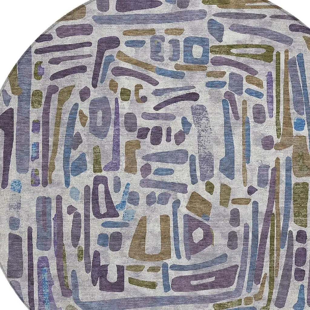 8' Purple And Brown Round Abstract Washable Indoor Outdoor Area Rug Homeroots Outdoor