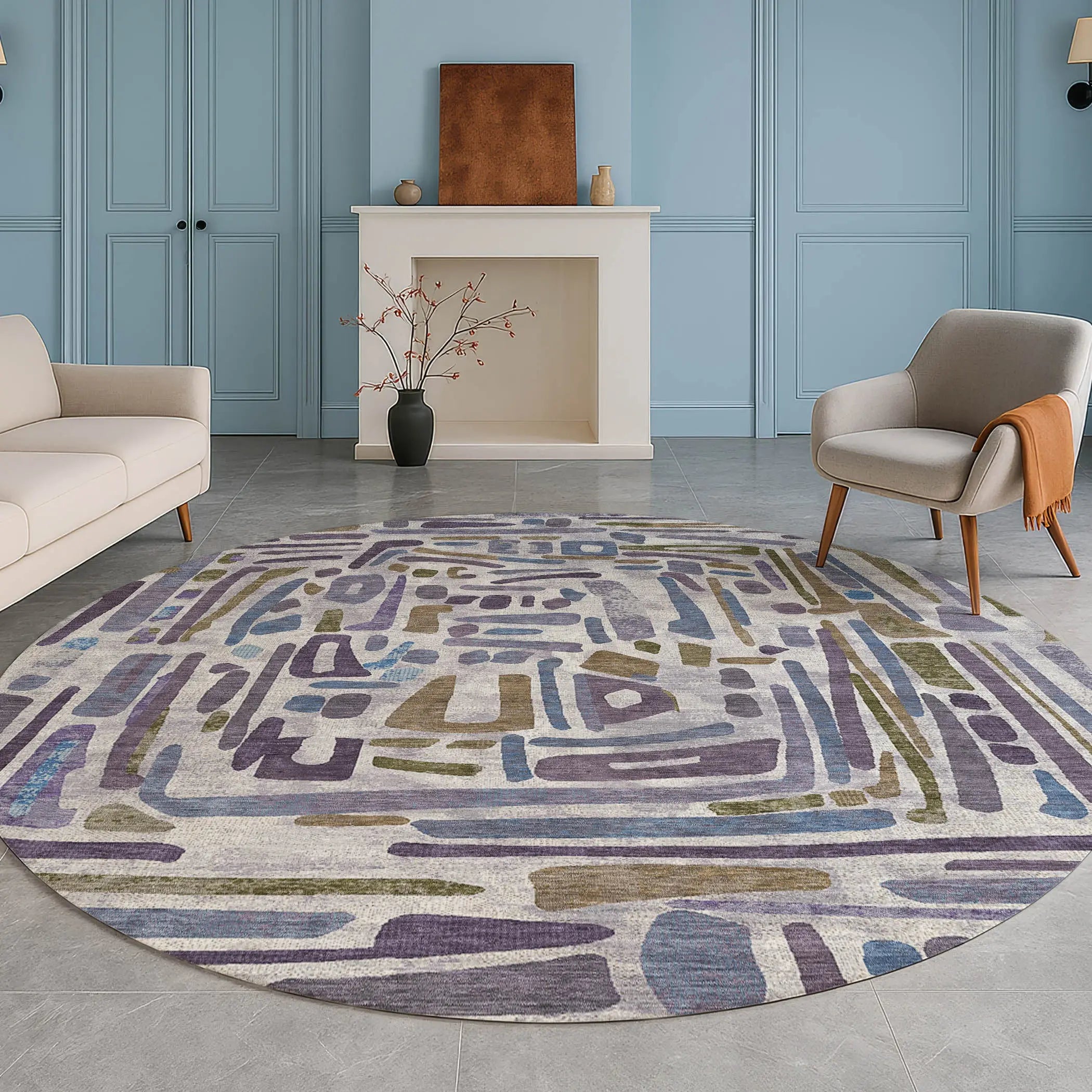 8' Purple And Brown Round Abstract Washable Indoor Outdoor Area Rug Homeroots Outdoor