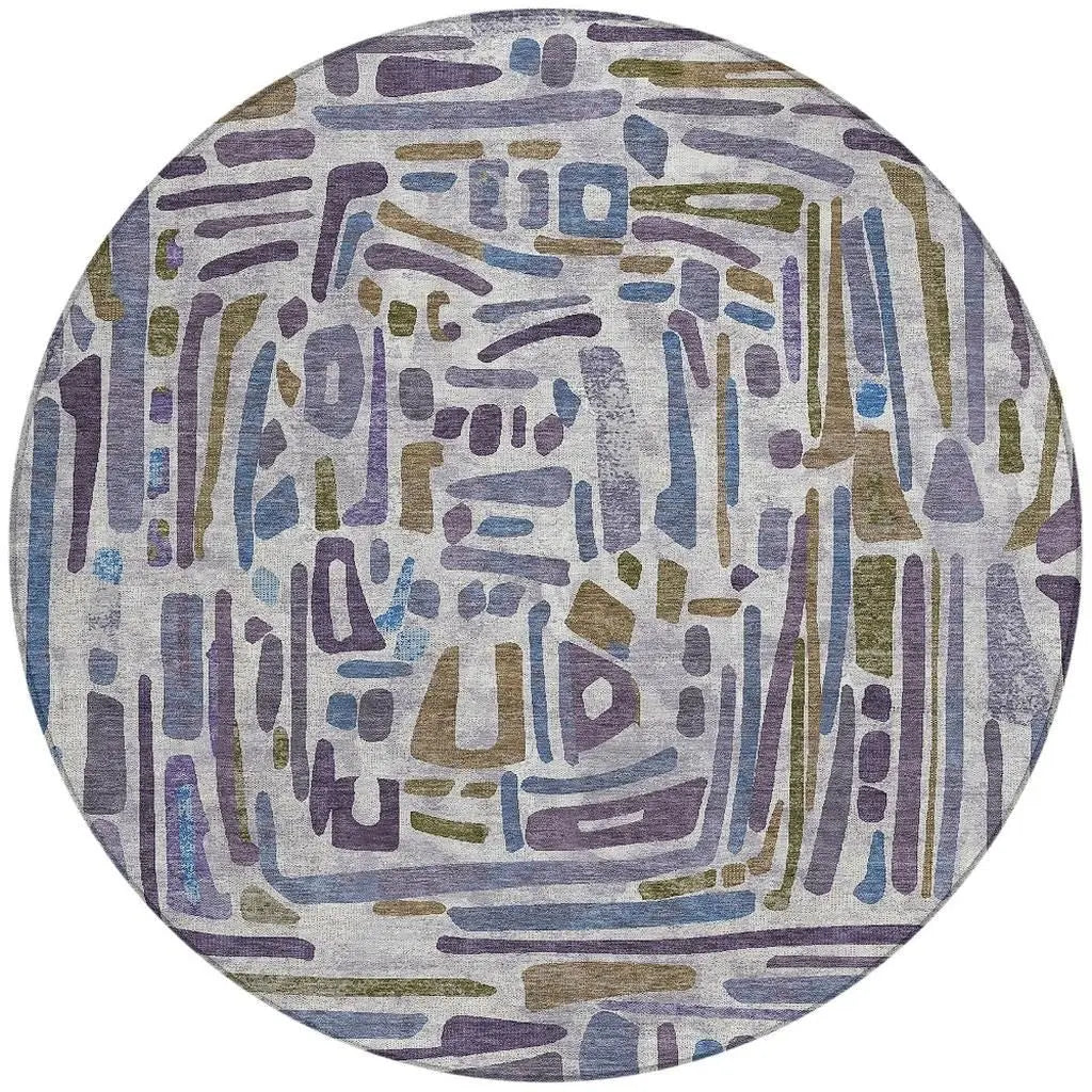 8' Purple And Brown Round Abstract Washable Indoor Outdoor Area Rug Homeroots Outdoor