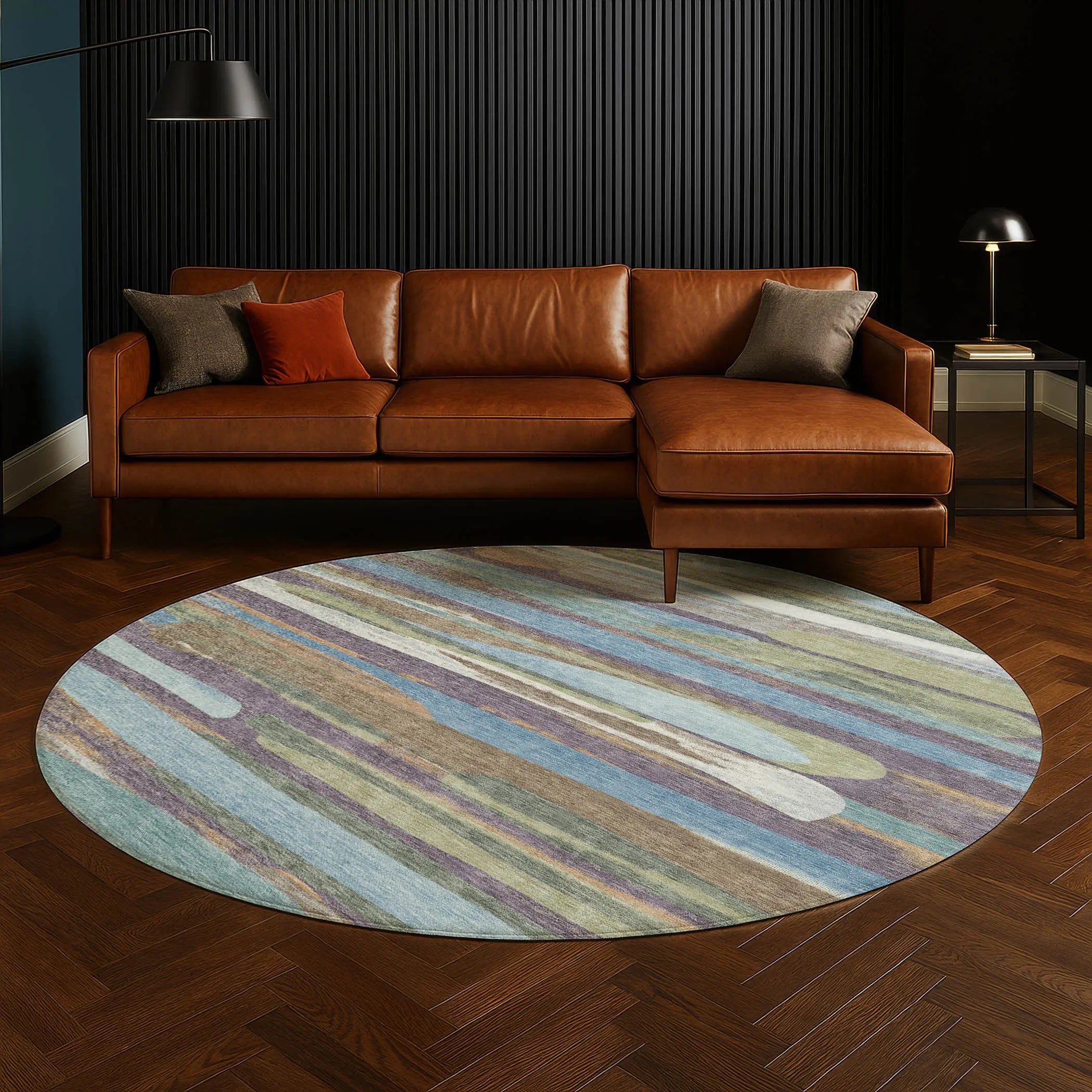 8' Purple And Green Round Abstract Washable Indoor Outdoor Area Rug Homeroots Outdoor