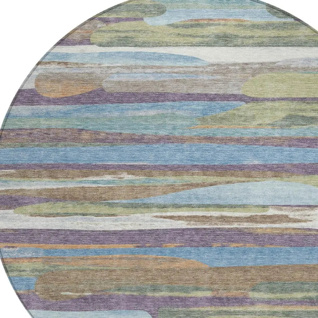 8' Purple And Green Round Abstract Washable Indoor Outdoor Area Rug Homeroots Outdoor