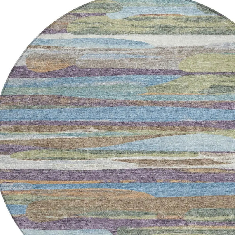 8' Purple And Green Round Abstract Washable Indoor Outdoor Area Rug Homeroots Outdoor