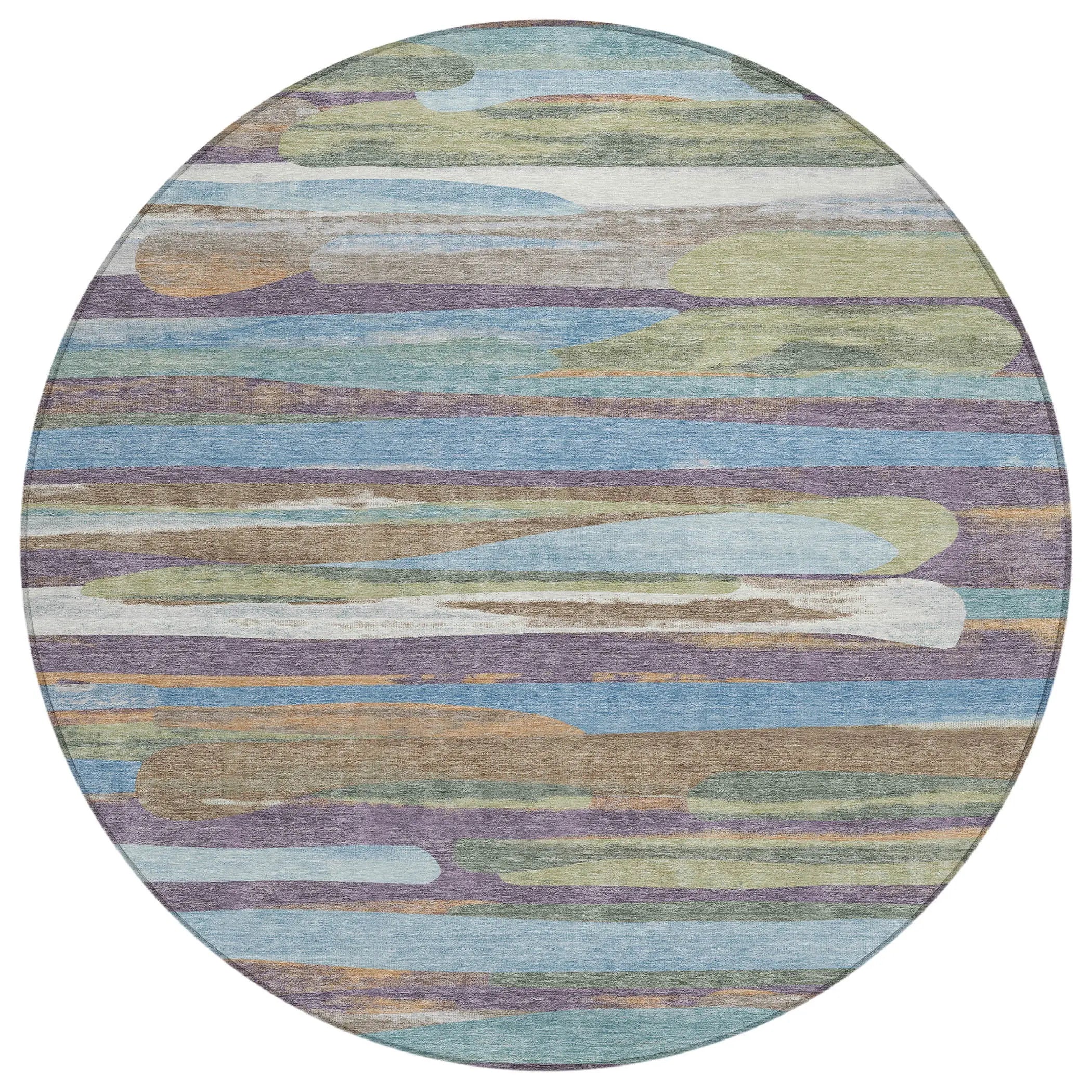 8' Purple And Green Round Abstract Washable Indoor Outdoor Area Rug Homeroots Outdoor