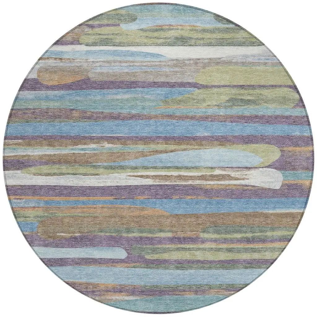 8' Purple And Green Round Abstract Washable Indoor Outdoor Area Rug Homeroots Outdoor