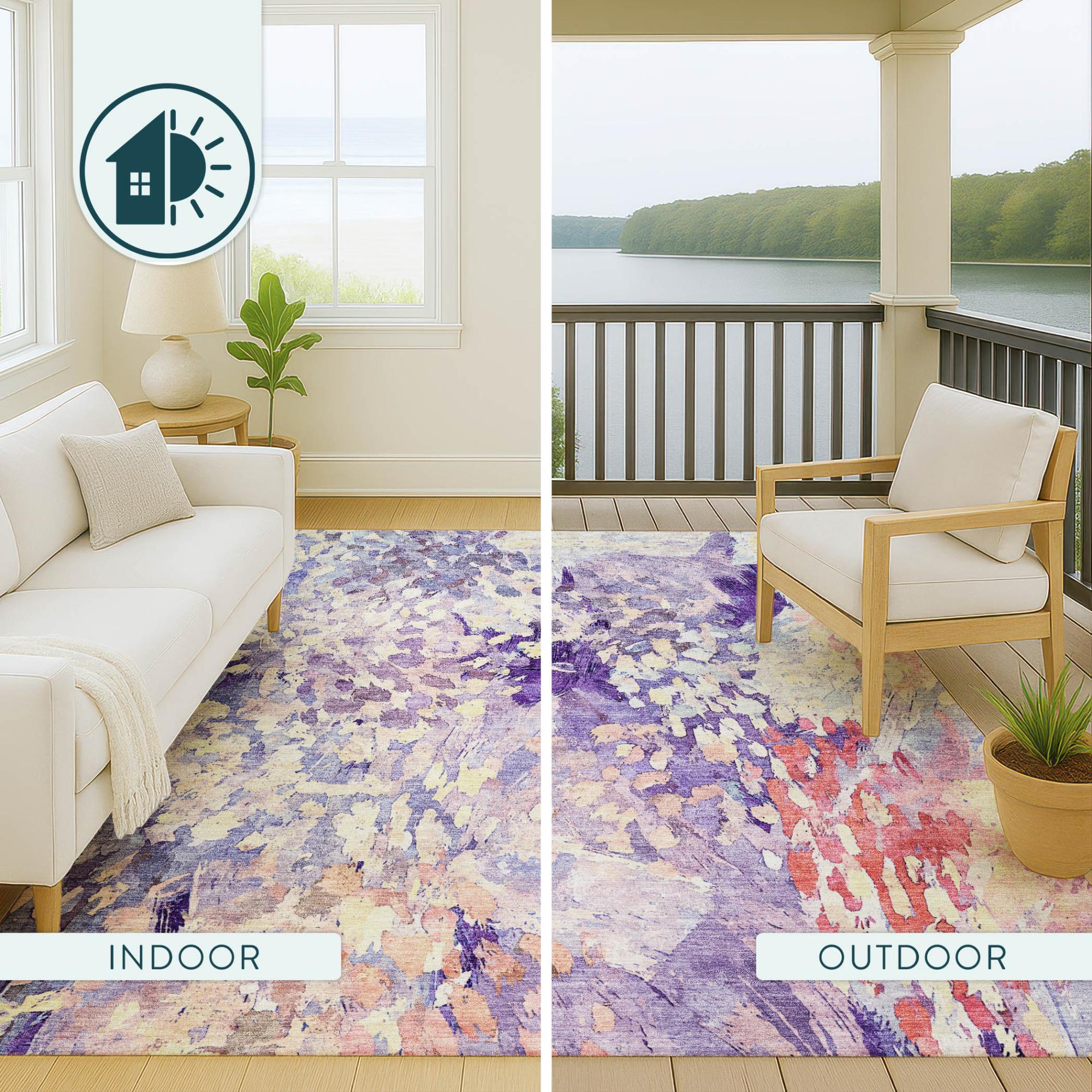 8' Purple And Lavender Round Abstract Washable Indoor Outdoor Area Rug Homeroots Outdoor