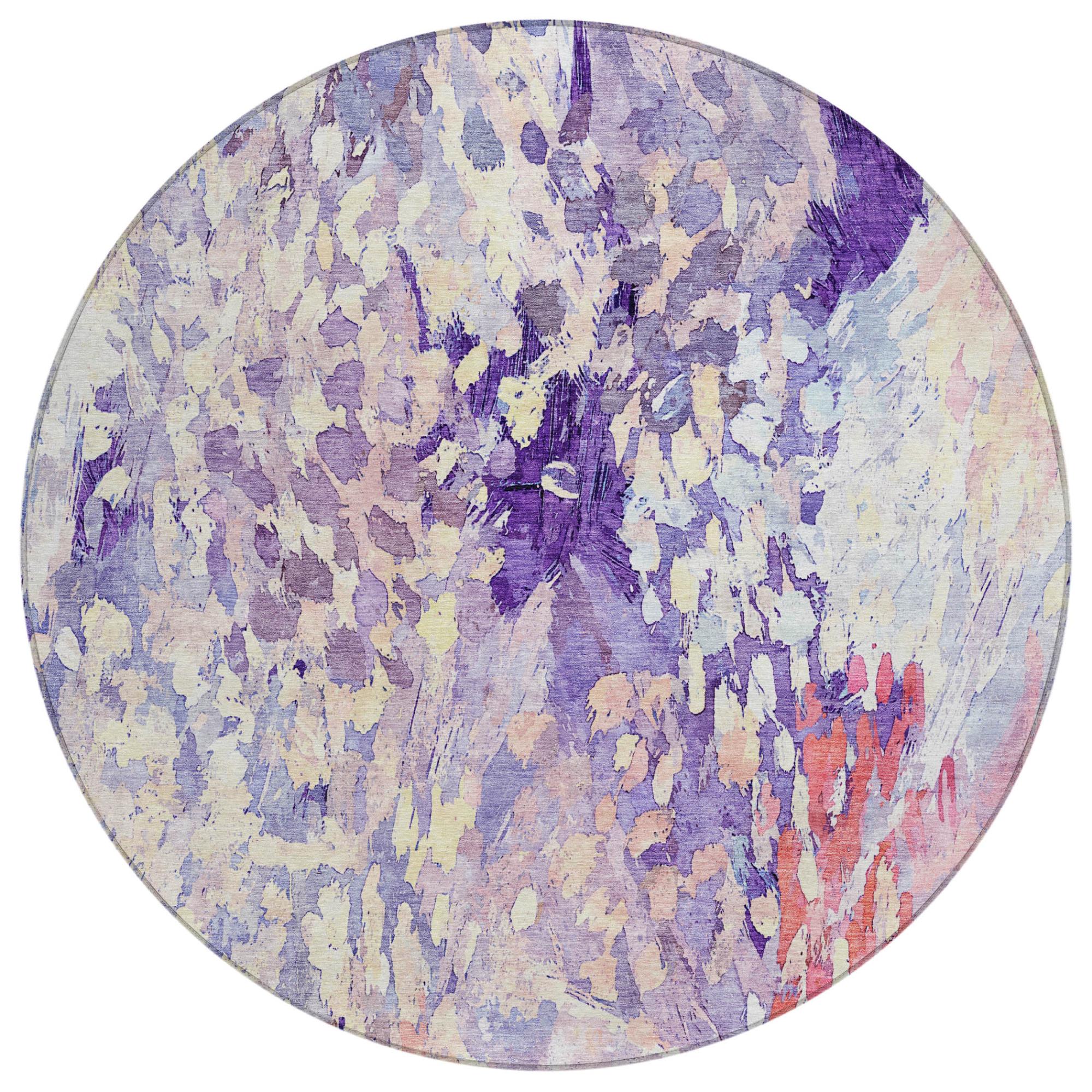8' Purple And Lavender Round Abstract Washable Indoor Outdoor Area Rug Homeroots Outdoor