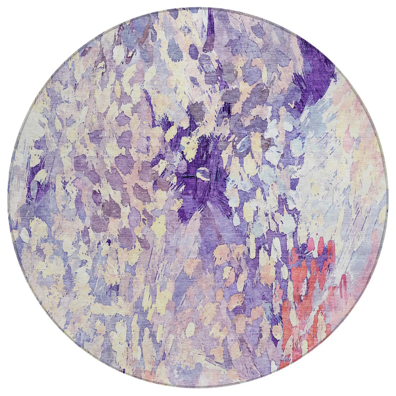 8' Purple And Lavender Round Abstract Washable Indoor Outdoor Area Rug Homeroots Outdoor