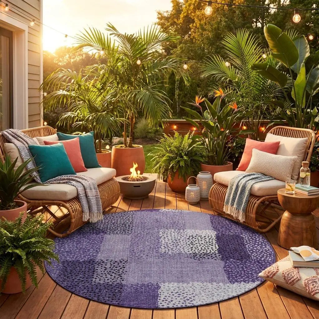 8' Purple And Lavender Round Abstract Washable Indoor Outdoor Area Rug Homeroots Outdoor