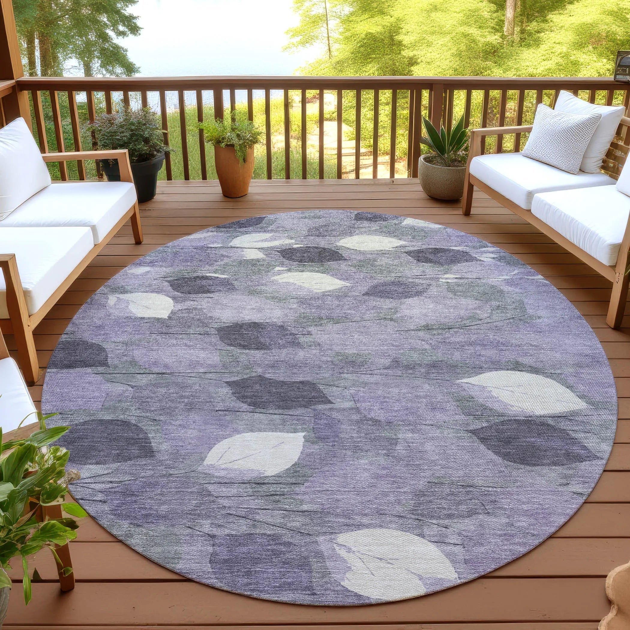 8' Purple And Lavender Round Floral Washable Indoor Outdoor Area Rug Homeroots Outdoor